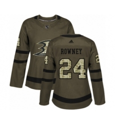 Women's Adidas Anaheim Ducks #24 Carter Rowney Authentic Green Salute to Service NHL Jersey