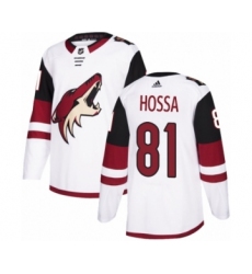 Men's Adidas Arizona Coyotes #81 Marian Hossa Authentic White Away NHL Jersey