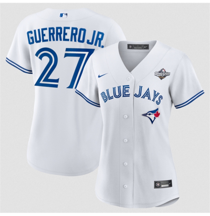 Women's Toronto Blue Jays #27 Vladimir Guerrero Jr. White 2025 World Series Home Cool Base Stitched Baseball Jersey(Run Small)