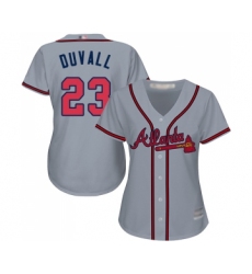 Women's Atlanta Braves #23 Adam Duvall Replica Grey Road Cool Base Baseball Jersey