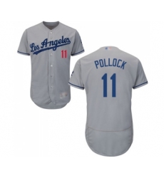 Men's Los Angeles Dodgers #11 A. J. Pollock Grey Road Flex Base Authentic Collection Baseball Jersey