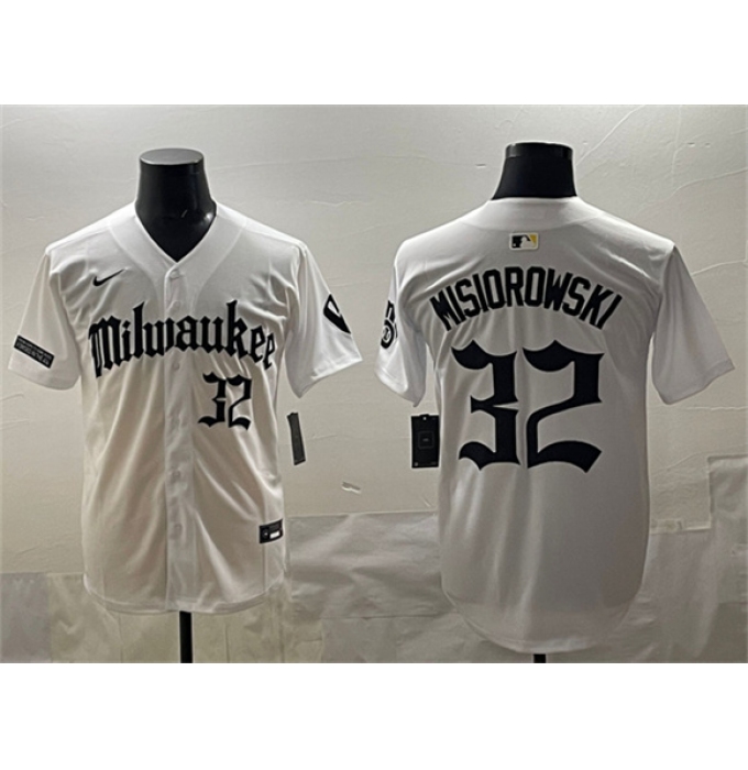Men's Milwaukee Brewers #32 Jacob Misiorowski White 'Gothic 414 Shadows Edition' Vapor Premier Limited Stitched Jersey