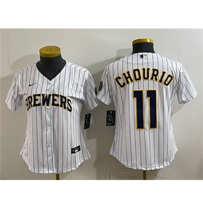 Women's Milwaukee Brewers #11 Jackson Chourio White Cool Base Stitched Baseball Jersey(Run Small)