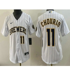 Youth Milwaukee Brewers #11 Jackson Chourio White Cool Base Stitched Jersey1