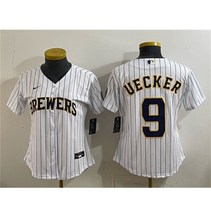 Youth Milwaukee Brewers #9 Bob Uecker White Cool Base Stitched Jersey