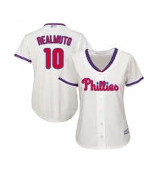 Women's Philadelphia Phillies #10 J. T. Realmuto Replica Cream Alternate Cool Base Baseball Jersey