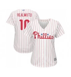 Women's Philadelphia Phillies #10 J. T. Realmuto Replica White Red Strip Home Cool Base Baseball Jersey