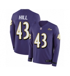 Youth Baltimore Ravens #43 Justice Hill Limited Purple Therma Long Sleeve Football Jersey