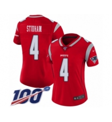 Women's New England Patriots #4 Jarrett Stidham Limited Red Inverted Legend 100th Season Football Jersey
