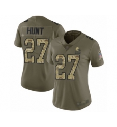 Women's Cleveland Browns #27 Kareem Hunt Limited Olive Camo 2017 Salute to Service Football Jersey