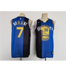 Men's Brooklyn Nets Thunder Warriors #7 Kevin Durant White Blue Black Splite Throwback basketball Jersey