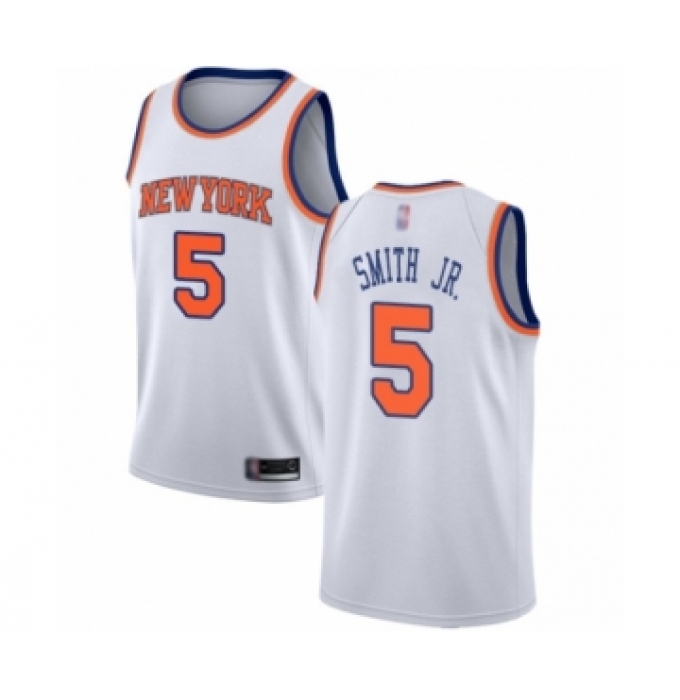 Men's New York Knicks #5 Dennis Smith Jr. Authentic White Basketball Jersey - Association Edition