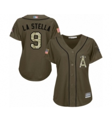 Women's Los Angeles Angels of Anaheim #9 Tommy La Stella Authentic Green Salute to Service Baseball Jersey