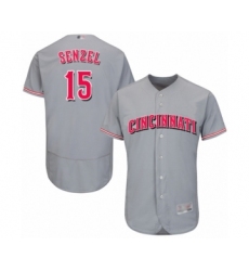 Men's Cincinnati Reds #15 Nick Senzel Grey Road Flex Base Authentic Collection Baseball Jersey