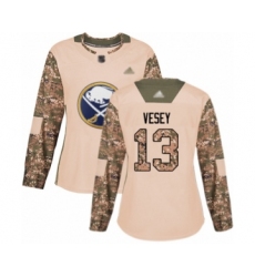 Women's Buffalo Sabres #13 Jimmy Vesey Authentic Camo Veterans Day Practice Hockey Jersey