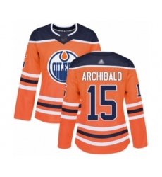 Women's Edmonton Oilers #15 Josh Archibald Authentic Orange Home Hockey Jersey