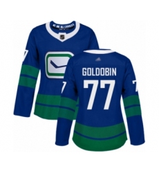 Women's Vancouver Canucks #77 Nikolay Goldobin Authentic Royal Blue Alternate Hockey Jersey