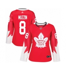 Women's Toronto Maple Leafs #8 Jake Muzzin Authentic Red Alternate Hockey Jersey