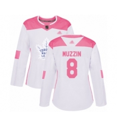 Women's Toronto Maple Leafs #8 Jake Muzzin Authentic White Pink Fashion Hockey Jersey
