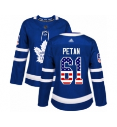 Women's Toronto Maple Leafs #61 Nic Petan Authentic Royal Blue USA Flag Fashion Hockey Jersey