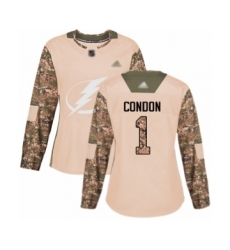 Women's Tampa Bay Lightning #1 Mike Condon Authentic Camo Veterans Day Practice Hockey Jersey