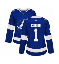 Women's Tampa Bay Lightning #1 Mike Condon Authentic Royal Blue Home Hockey Jersey