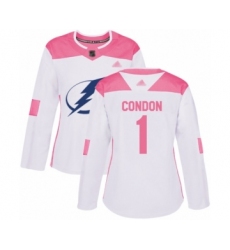Women's Tampa Bay Lightning #1 Mike Condon Authentic White Pink Fashion Hockey Jersey