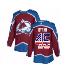 Men's Colorado Avalanche #45 Bowen Byram Authentic Burgundy Red USA Flag Fashion Hockey Jersey