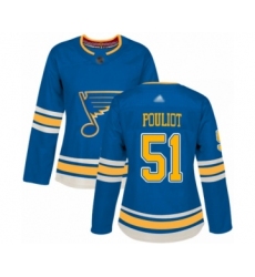 Women's St. Louis Blues #51 Derrick Pouliot Authentic Navy Blue Alternate Hockey Jersey