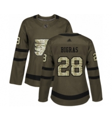 Women's Philadelphia Flyers #28 Chris Bigras Authentic Green Salute to Service Hockey Jersey