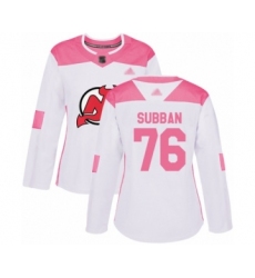 Women's New Jersey Devils #76 P. K. Subban Authentic White Pink Fashion Hockey Jersey