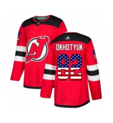 Men's New Jersey Devils #82 Nikita Okhotyuk Authentic Red USA Flag Fashion Hockey Jersey