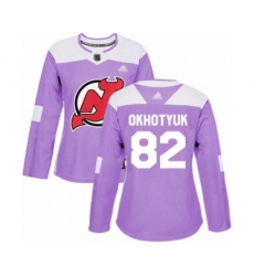 Women's New Jersey Devils #82 Nikita Okhotyuk Authentic Purple Fights Cancer Practice Hockey Jersey