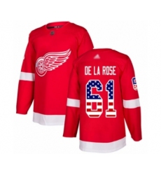 Men's Detroit Red Wings #61 Jacob de la Rose Authentic Red USA Flag Fashion Hockey Jersey