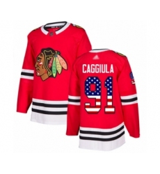 Men's Chicago Blackhawks #91 Drake Caggiula Authentic Red USA Flag Fashion Hockey Jersey