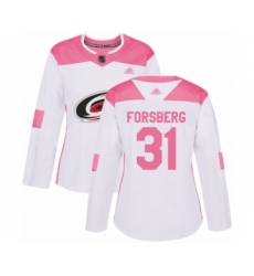 Women's Carolina Hurricanes #31 Anton Forsberg Authentic White Pink Fashion Hockey Jersey