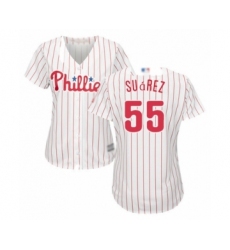 Women's Philadelphia Phillies #55 Ranger Suarez Authentic White Red Strip Home Cool Base Baseball Player Jersey
