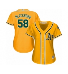 Women's Oakland Athletics #58 Paul Blackburn Authentic Gold Alternate 2 Cool Base Baseball Player Jersey