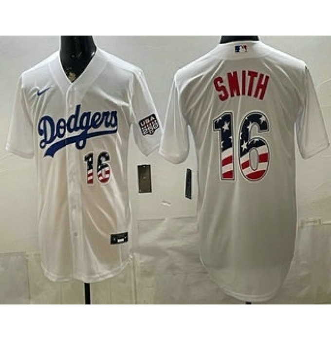 Men's Los Angeles Dodgers #16 Will Smith White USA 250 Fourth of July Home Stitched Jersey