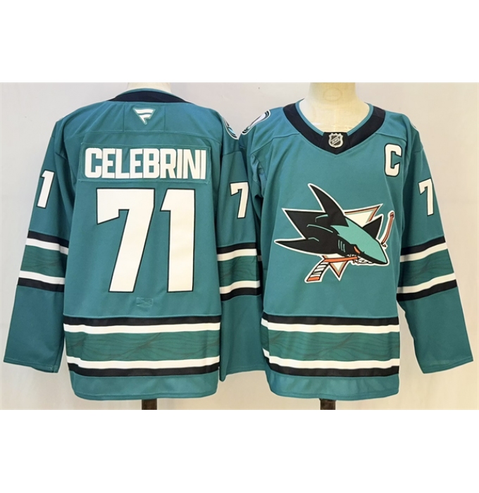 Men's San Jose Sharks #71 Macklin Celebrini Teal 2026 With C Stitched Hockey Jersey