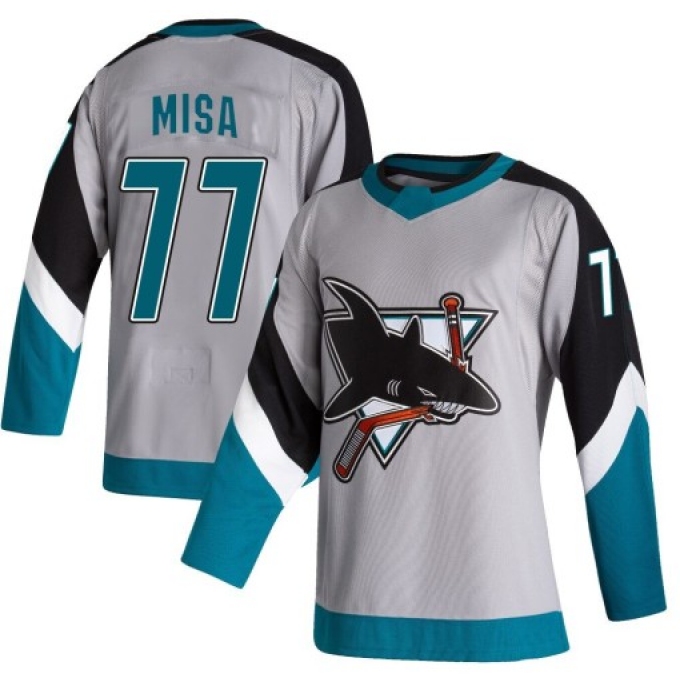 Men's San Jose Sharks #77 Michael Misa Authentic Gray 2020-21 Reverse Retro Jersey
