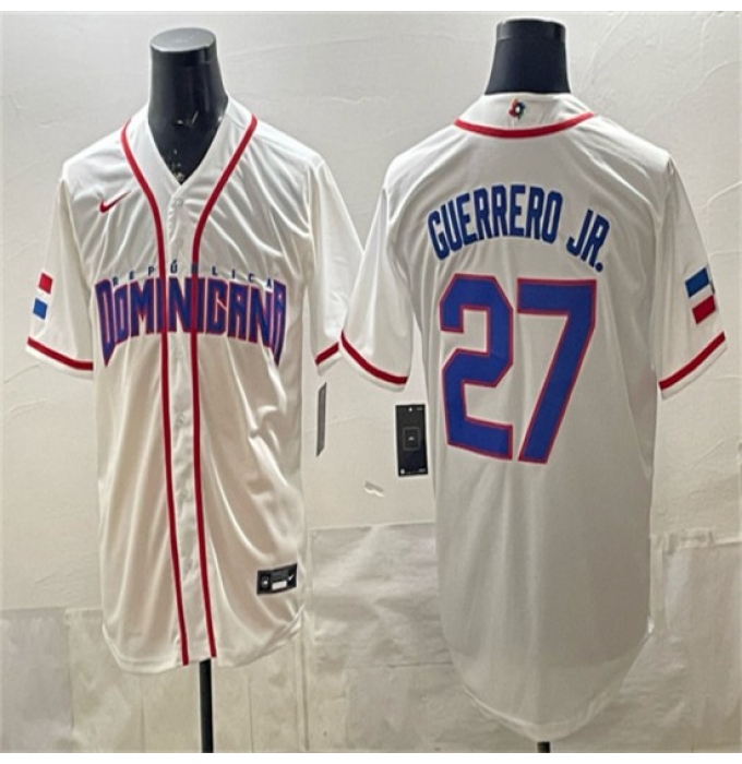 Men's Dominican Republic Baseball #27 Vladimir Guerrero Jr. White 2026 World Baseball Classic Home Stadium Stitched Jersey