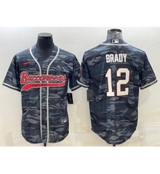 Men's Tampa Bay Buccaneers #12 Tom Brady Grey Camo With Patch Cool Base Stitched Baseball Jersey