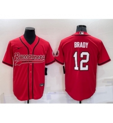Men's Tampa Bay Buccaneers #12 Tom Brady Red Stitched Cool Base Nike Baseball Jersey