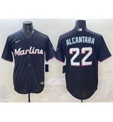 Men's Miami Marlins #22 Sandy Alcantara Black Cool Base Stitched Jersey