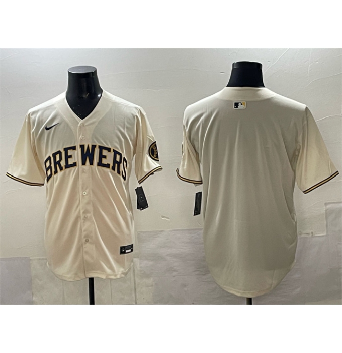 Men's Milwaukee Brewers Blank Cream Home Limited Stitched Jersey