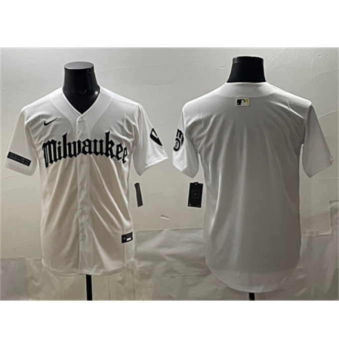 Men's Milwaukee Brewers Blank White 'Gothic 414 Shadows Edition' Vapor Premier Limited Stitched Jersey