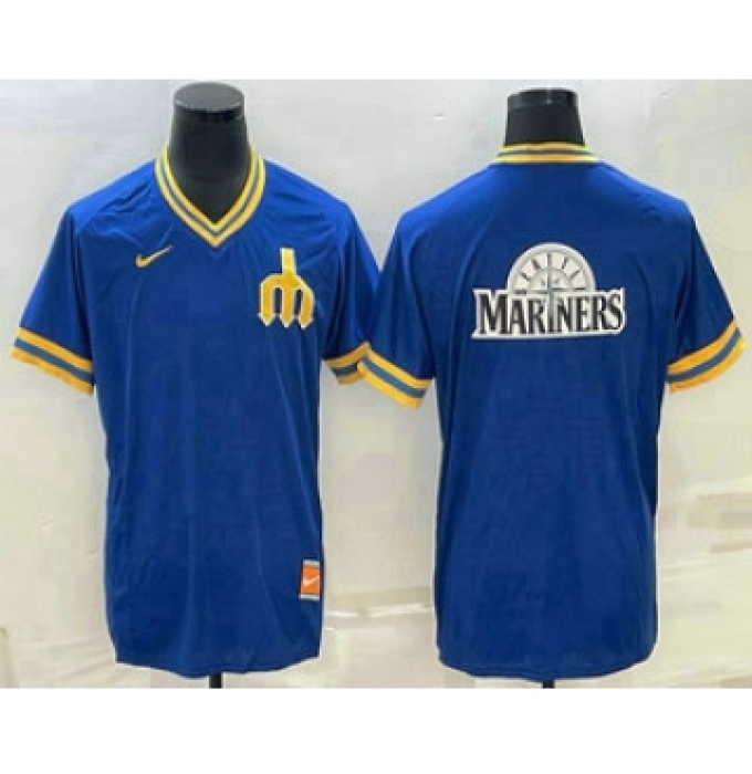 Men's Seattle Mariners Big Logo Blue Nike Cooperstown Collection Legend V Neck Jersey