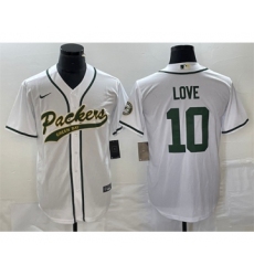 Men's Nike Green Bay Packers #10 Jordan Love White Cool Base Stitched Baseball Jersey