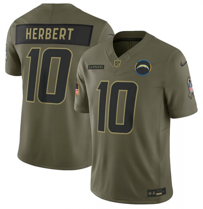 Men's Los Angeles Chargers #10 Justin Herbert Olive 2025 Salute to Service Limited Football Stitched Jersey